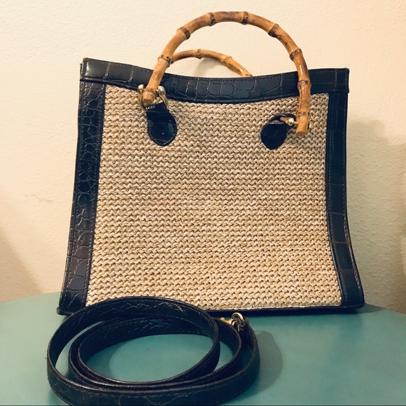 Vintage straw purse with bamboo handles - Picture 4 of 4